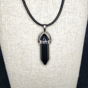 Obsidian double point necklace